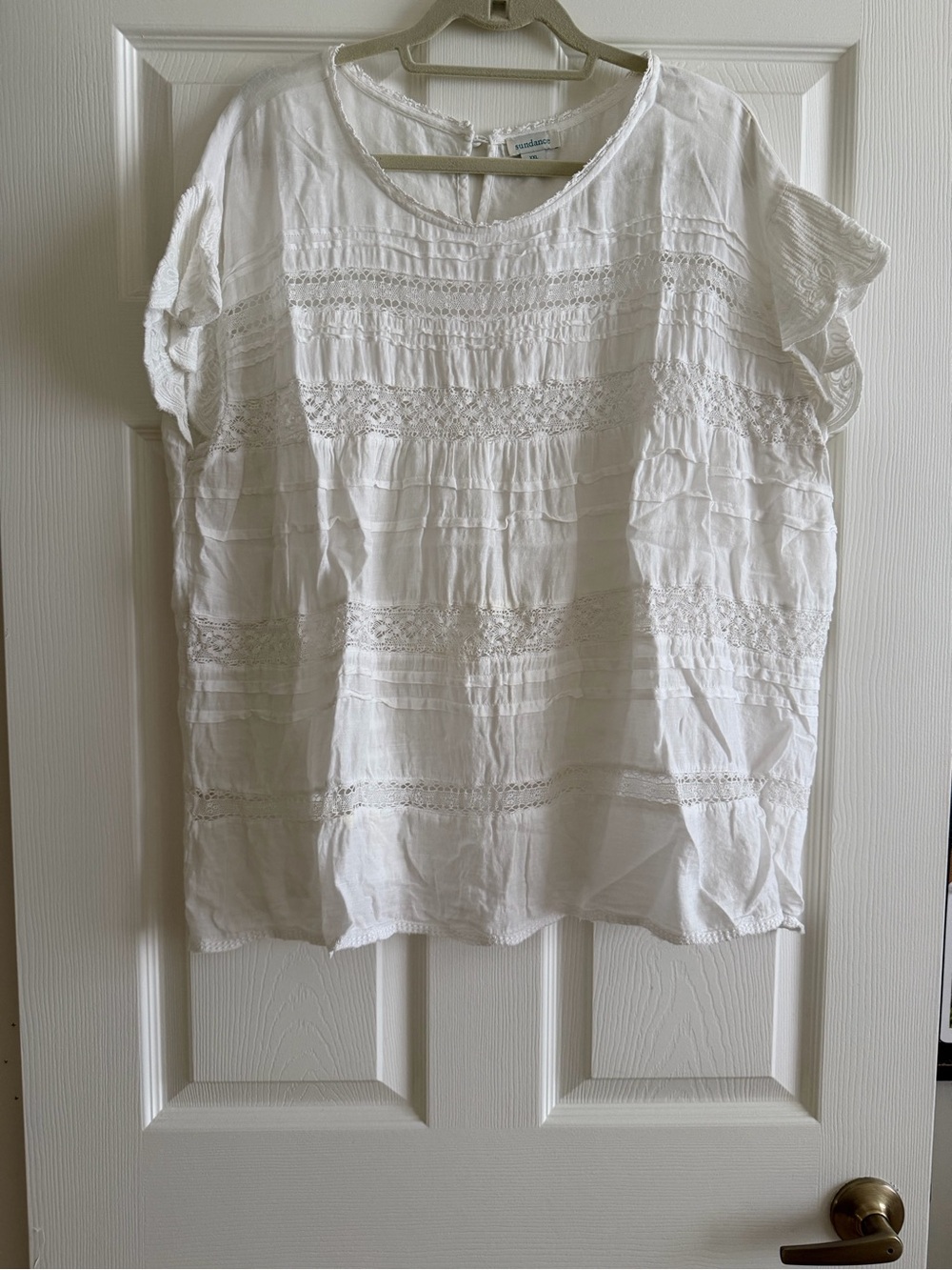 Sundance White Crochet-Trim Short Sleeve Blouse
